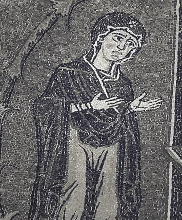 María bajo la Cruz (mosaico de San Clemente, Roma, detalle)